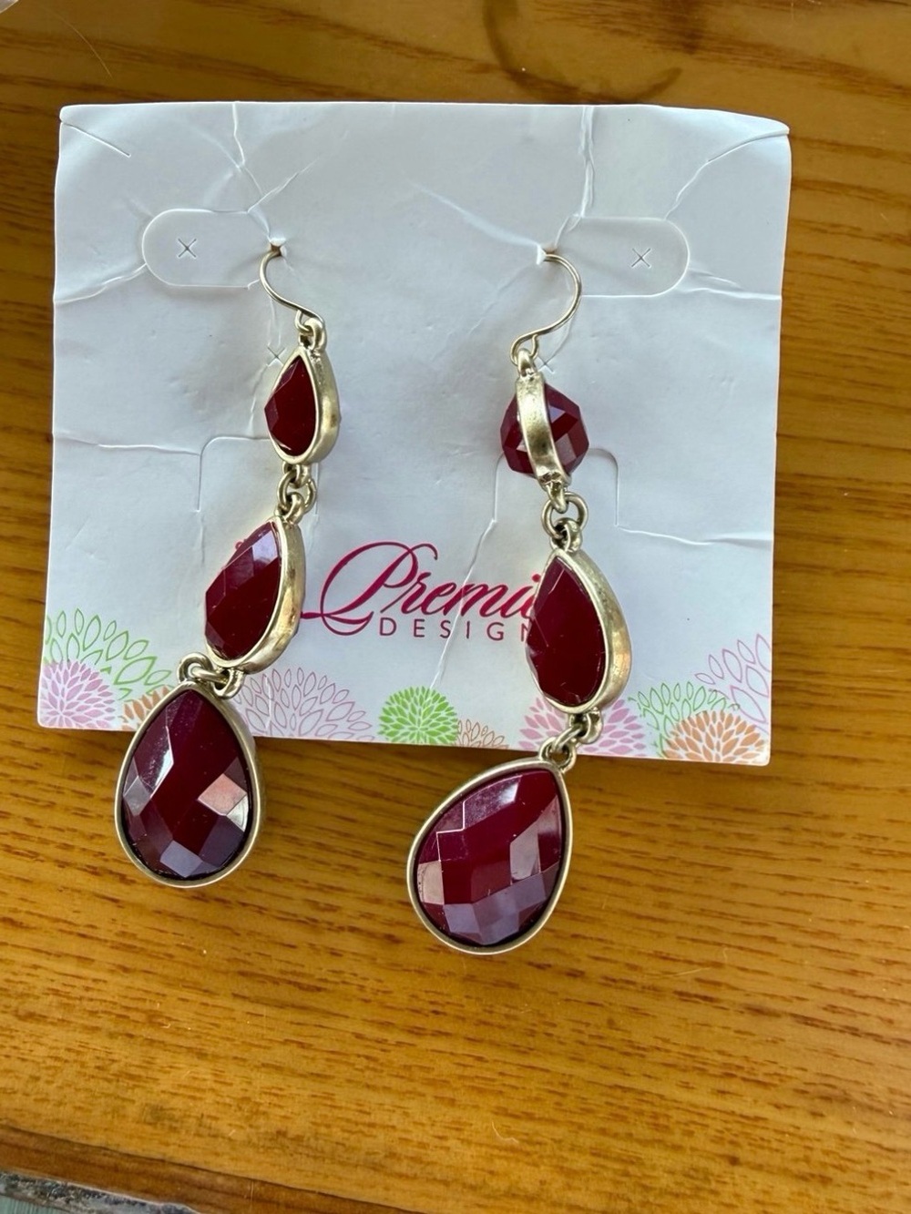 Premier Designs Burgundy Teardrop Dangle Earrings